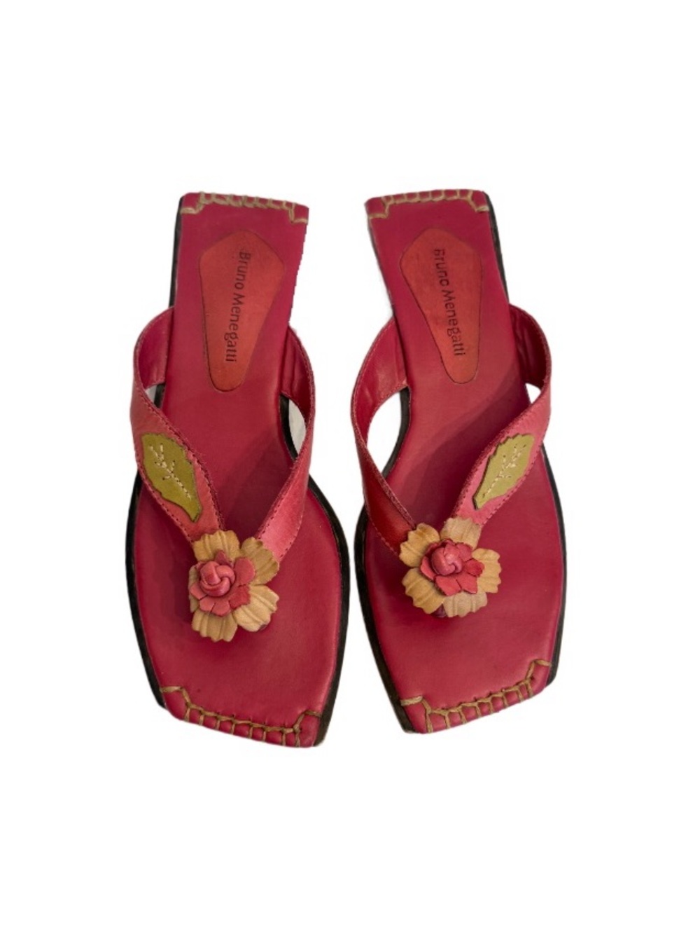 Bruno Menegatti Pink T-Strap Flower Leather Sandals Womens Size 7 Summer Spring